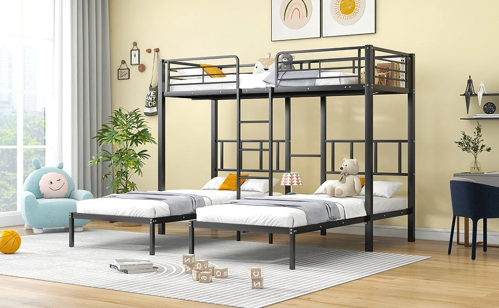 Letto a castello triplo funzione tavolo metallo nero 90x200 cm