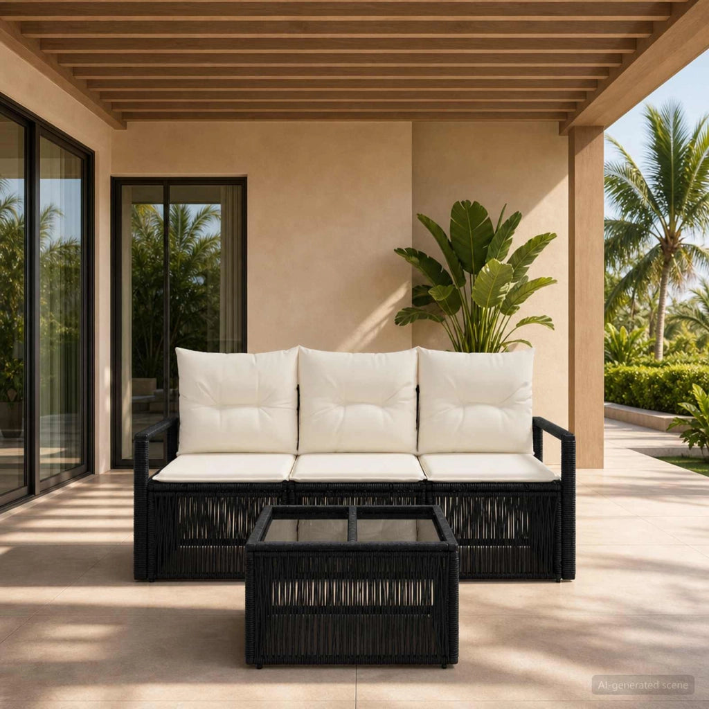 Set Divano da Giardino 4 pz Nero polyrattan 3435631