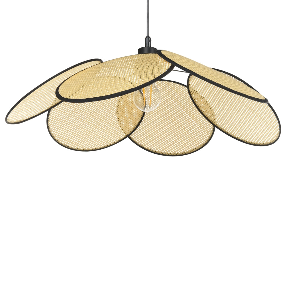 Lampada a sospensione in metallo e rattan naturale e nero stile moderno contemporaneo soggiorno