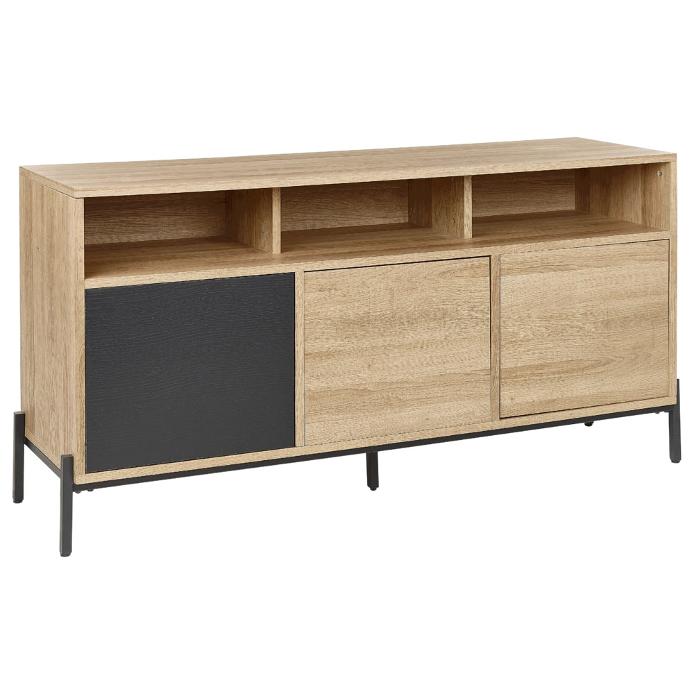 Credenza a 3 ante in legno chiaro e MDF grigio con finitura in carta 3 ante aperte