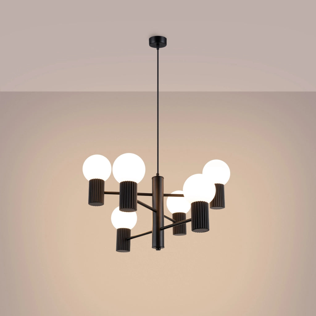 Lampadario moderno nero 6 luci sfere vetro G9 SFERA