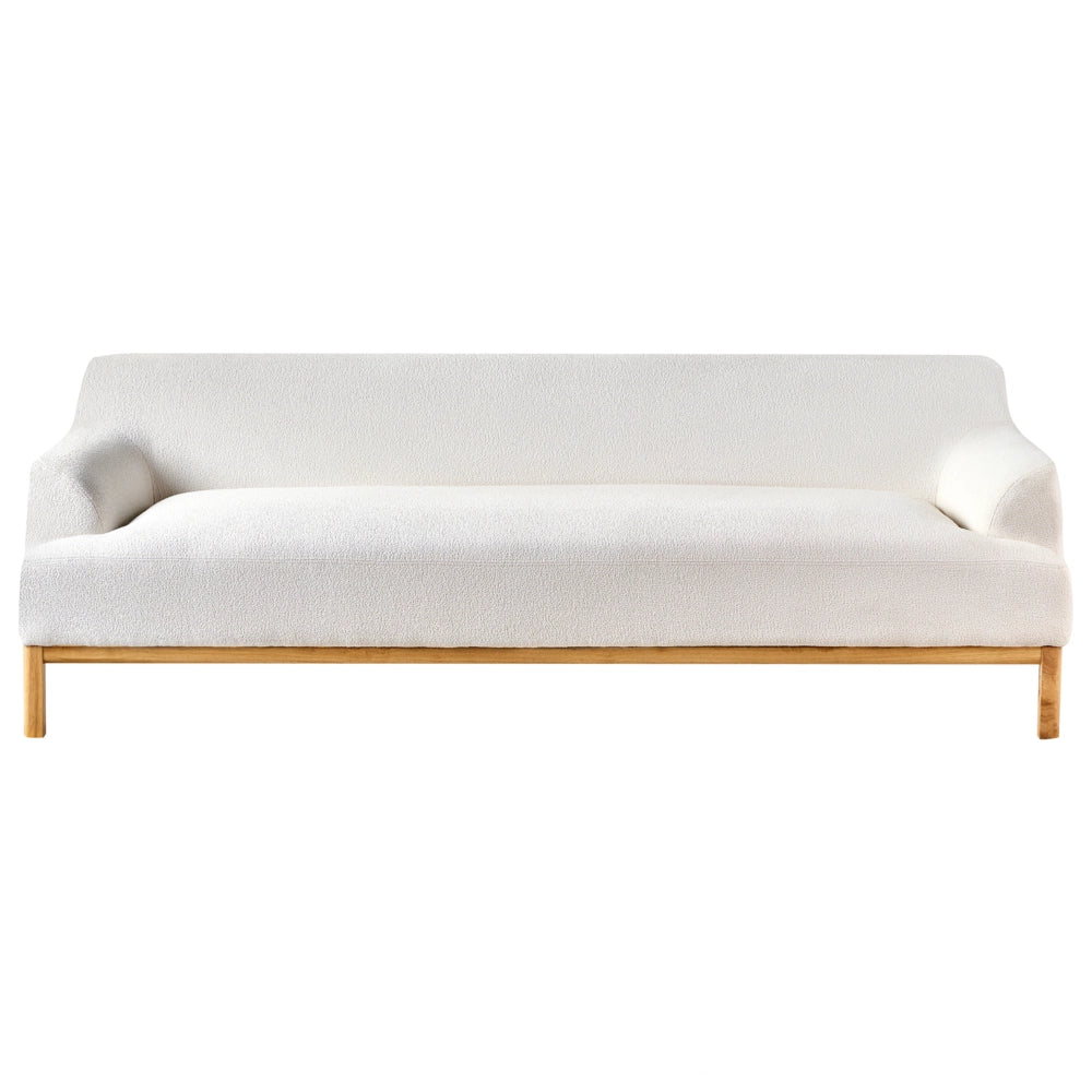 Divano a 3 posti in tessuto bouclè bianco con gambe in legno stile elegante soggiorno