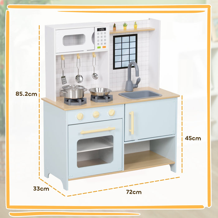 Cucina Giocattolo per Bambini con Fornelli e Armadietti 72x33x85,2 cm in Legno e PP Blu e Bianco