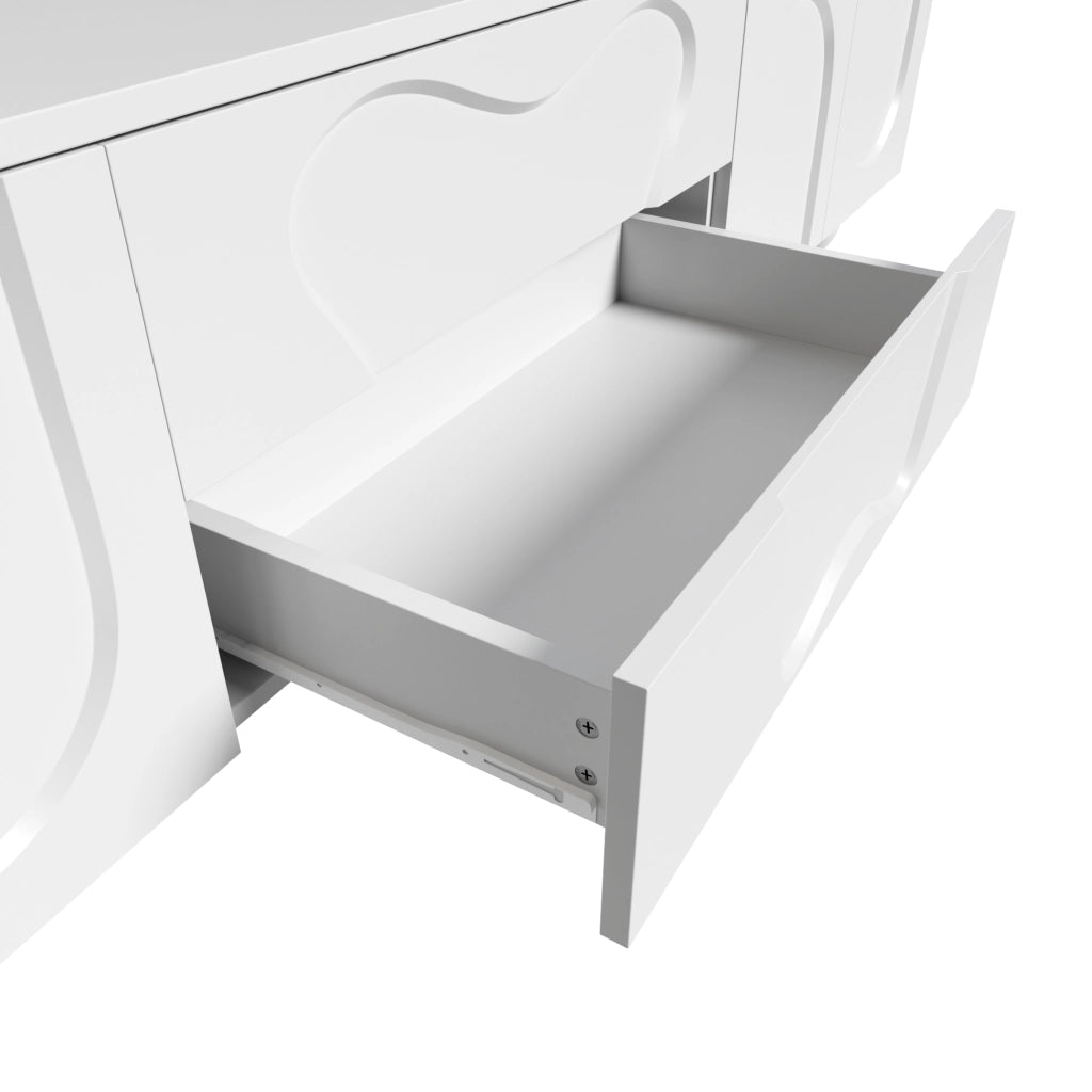 Mobile TV 180 cm bianco con gambe in legno - Zephmum - Minimalista, elegante, ampio spazio di archiviazione