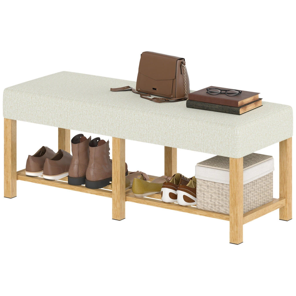 Panca scarpiera con seduta imbottita e ripiano ¨C Xylo ¨C Legno massello di hevea naturale 120x44x48cm