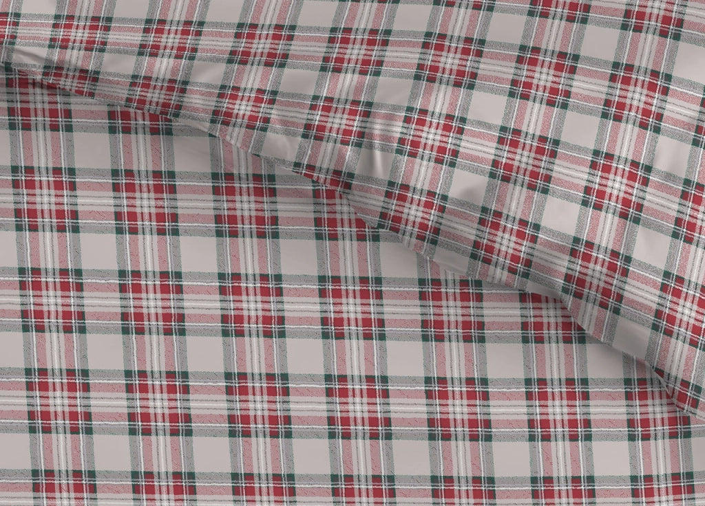 Copripiumino Sacco Piumone Cotone Flanella Pensieri Delicati Dis. Tartan Cervo - Singolo - Rosso