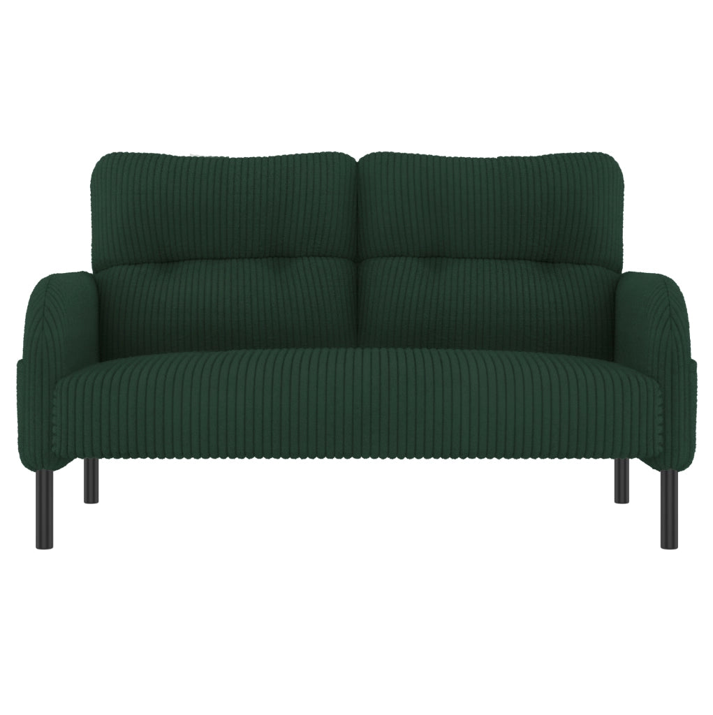 Set divano due posti, poltrona e pouf in velluto a coste verde smeraldo, modulare e confortevole