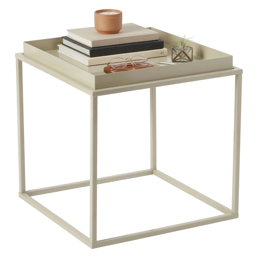 Lorsica, Tavolino da Salotto Forma Quadrato, 45x45x52h cm Bianco Crema