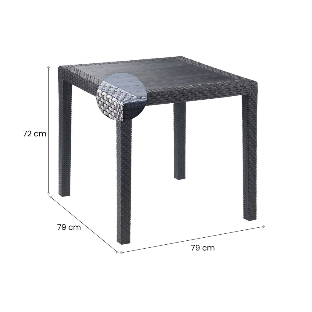 Tavolo da esterno Daanan, Tavolo quadrato da giardino, Tavolino fisso effetto rattan, 100% Made in Italy, Cm 80x80x72, Antracite