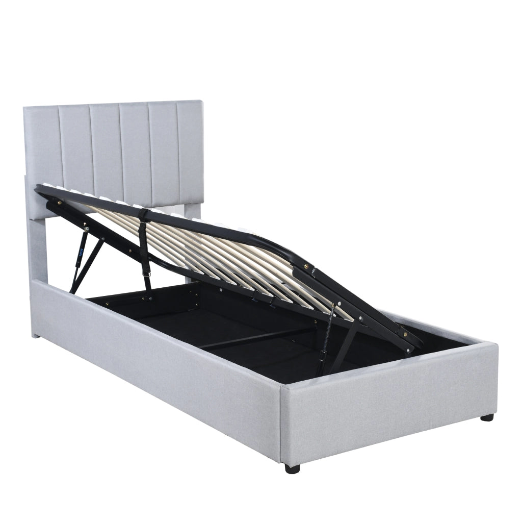Letto imbottito 90x200 cm con contenitore idraulico e testiera regolabile