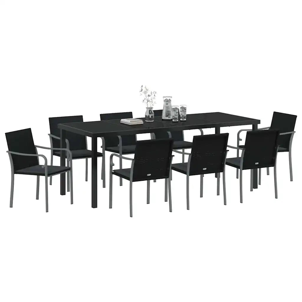 Set da Pranzo per Giardino 9 pcs Nero e Grigio Rattan in PE 3379057