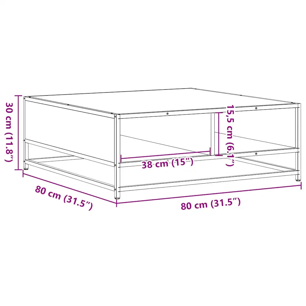 Tavolino da Salotto Nero 80x80x30 cm in Truciolato e Metallo 848769