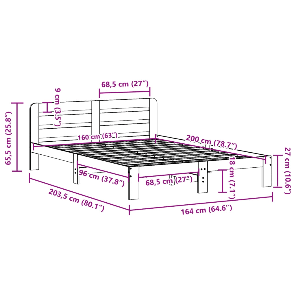 Letto senza Materasso Bianco 160x200 cm Legno Massello di Pino