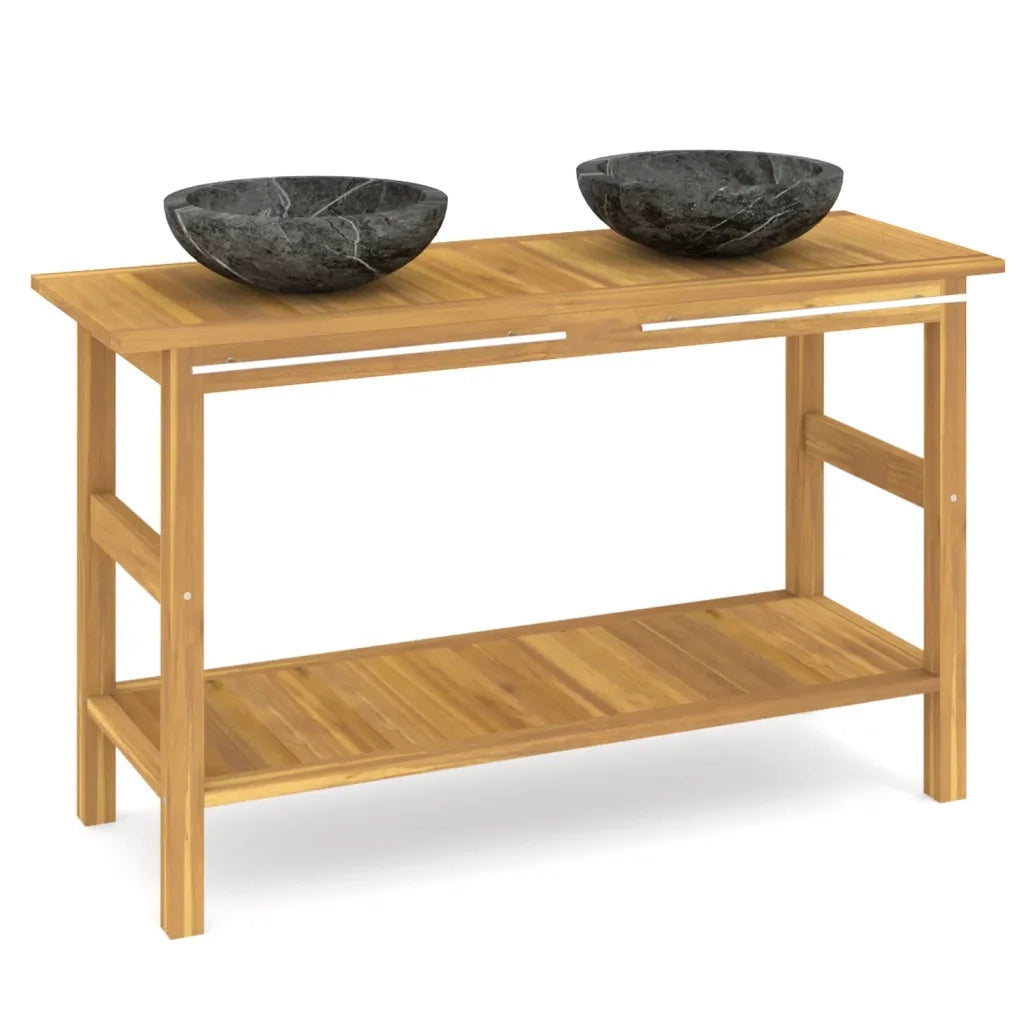 Mobile VanitÃ  Bagno e Lavandini Marmo Nero Legno Massello Teakcod mxl 125520