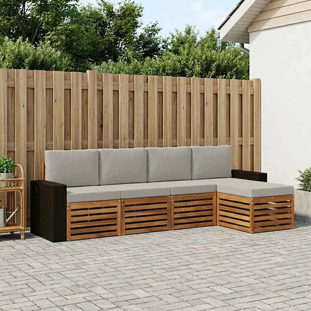 Set di divani da esterno 5 pz Naturale e Grigio Chiaro 3384242