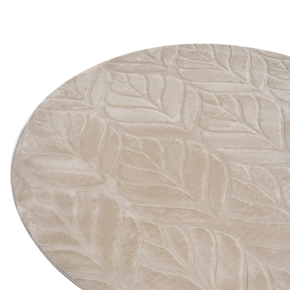 Tappeto in pelliccia sintetica di coniglio, beige, in poliestere, rotondo da 160 cm, morbido e a pelo lungo, con motivo a foglie