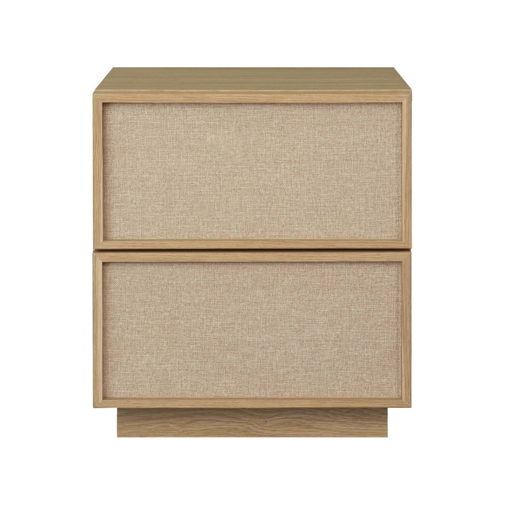Comodino decorativo in legno e tessuto 2 cassetti