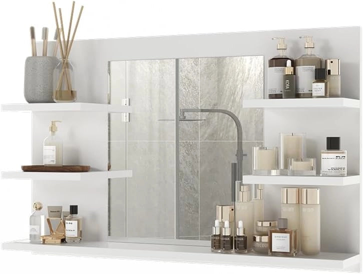 Specchio contenitore bagno Wilbur, Bianco, 78 x 50 cm con ripiani