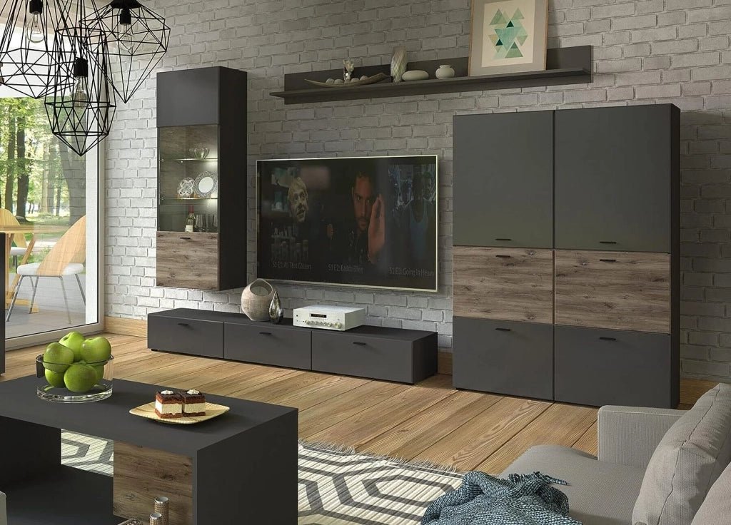 Mobile Comò soggiorno Mila buffet con 2A 4C cm150x40x81h  grafite opaca rovere