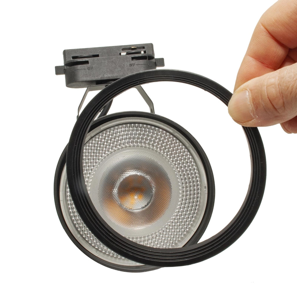 Faretto moderno LED 12W track binario monofase orientabile lampada PAR30 E27 luce spot negozio vetrina 230V NERO 4000K