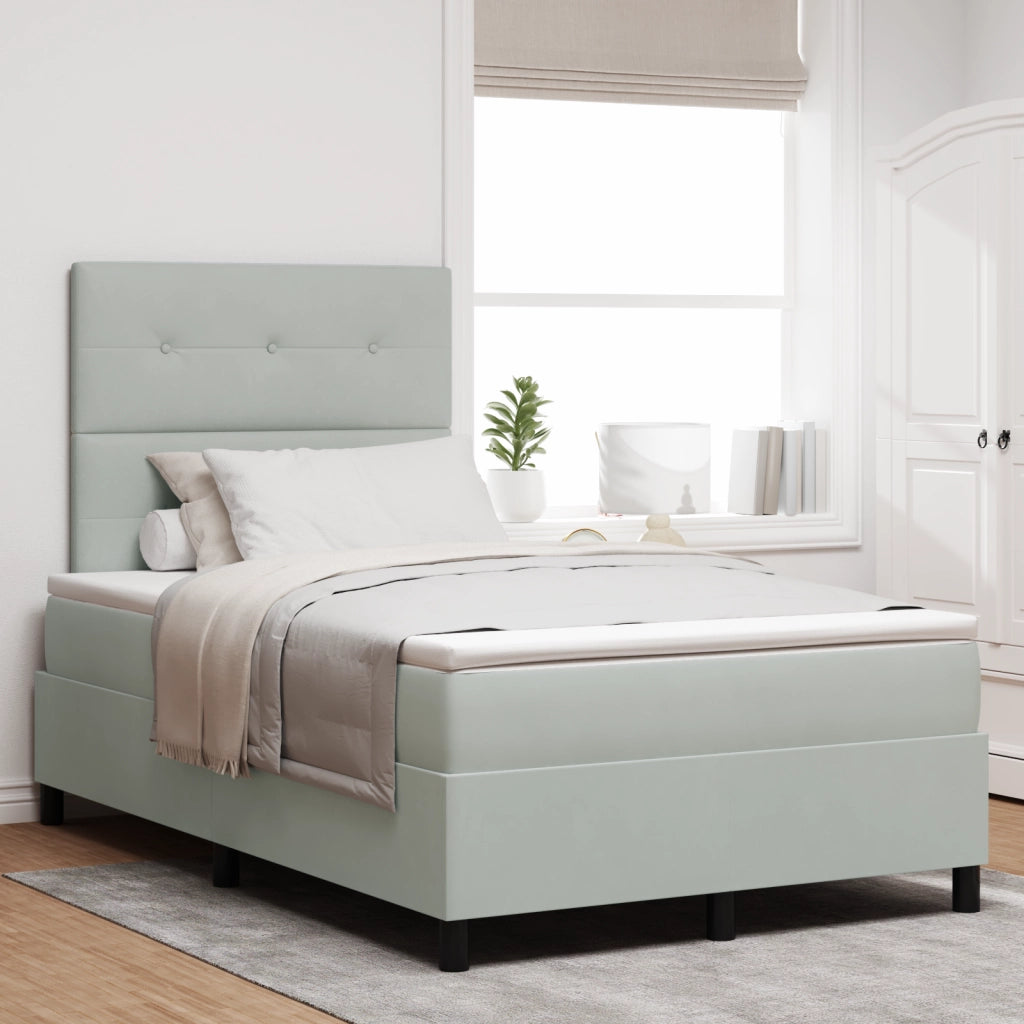 Letto a Box Spring con Materasso e Luce LED Grigio Chiaro 120x190 cm Velluto