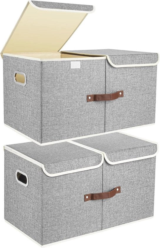 Cassa di Stoccaggio Grande con Scatole e Coperchi - Ripiegabile e Lavabile - Set da 2 - 55x33x30 cm