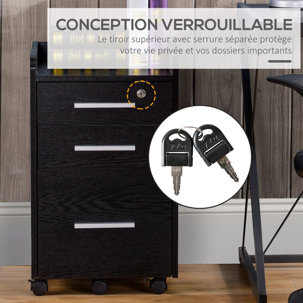 Cassettiera Ufficio su Ruote ¨C Xylo ¨C 3 Cassetti Legno Nero con Serratura