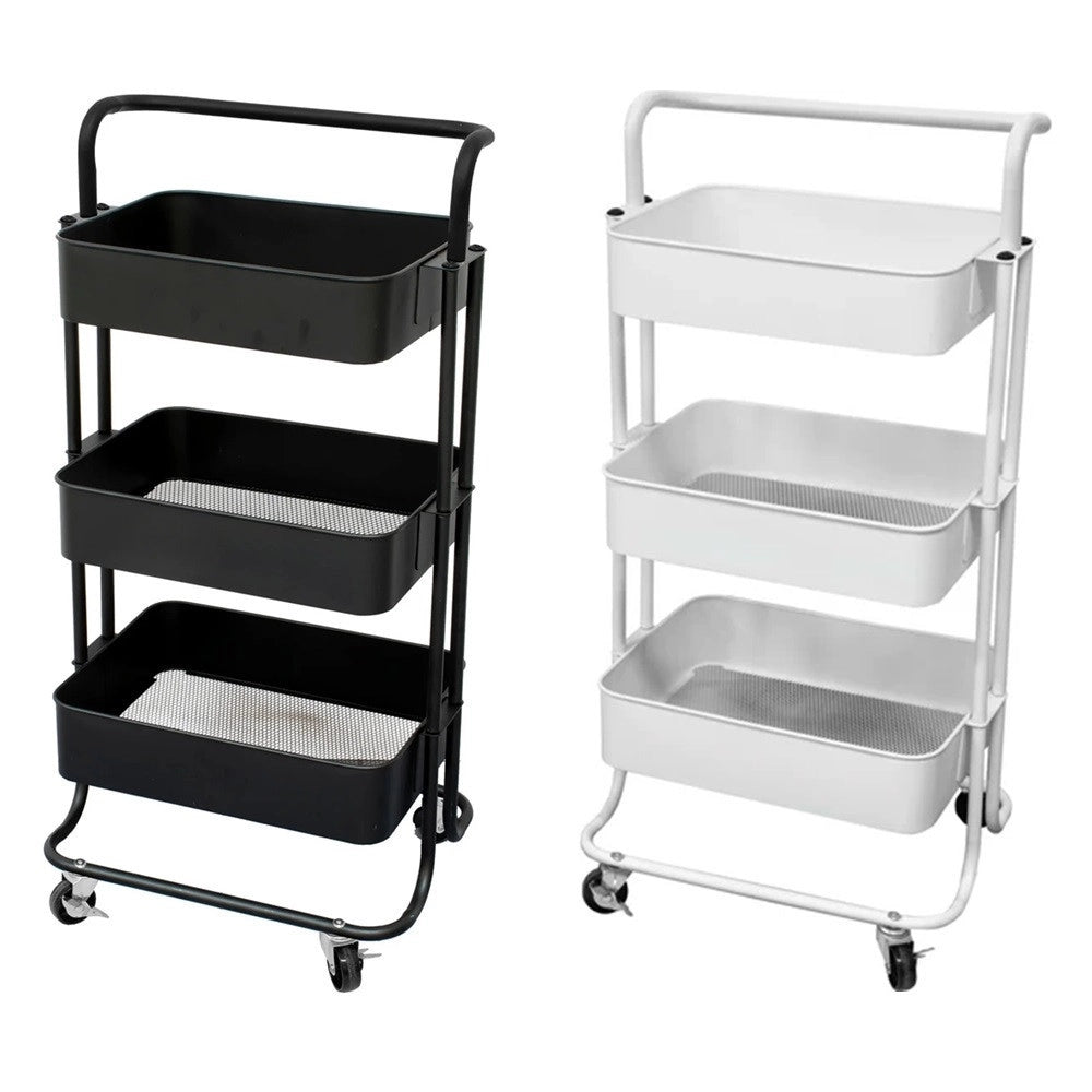 Trade Shop - Carrello Multiuso In Metallo A 3 Ripiani 4 Ruote Piroettanti Con Bloccaggio Portaoggetti -