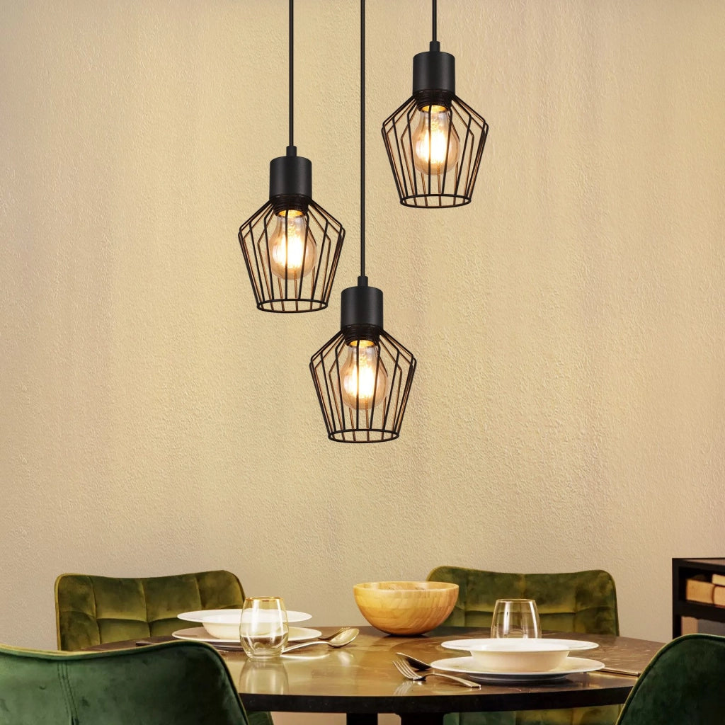 Lampada a sospensione ZMH rotonda a 3 lampadine LED nera E27 retr¨° in metallo