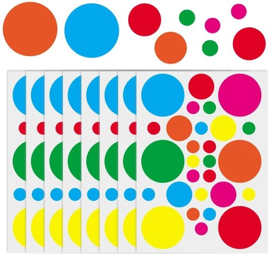 Stickers Ronde 224 Stuks - Plakstippen Selfadhesive Colorati - Per Aula/Studio - 8 Fogli - Diversi Format/Materiali - PVC di Alta Qualità