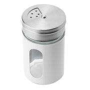 Saliera KADAX, contenitore per sale, bianco, 90 ml, in vetro e acciaio, per condimenti.