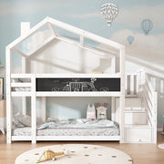 Letto a castello a casetta 90x200 cm bianco con lavagna