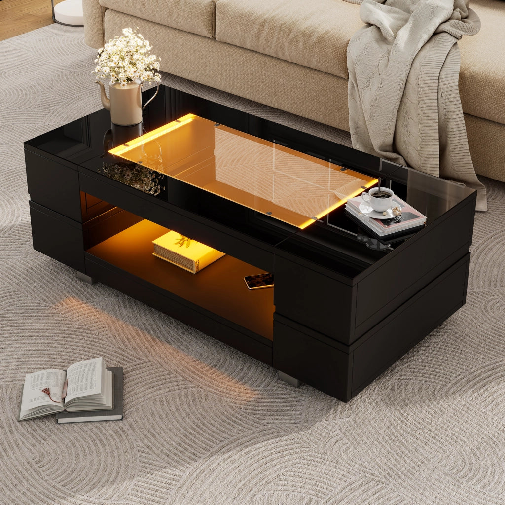 TAVOLINO DA CAFFÈ LED 100x50x35 cm Nero in truciolare e vetro temperato