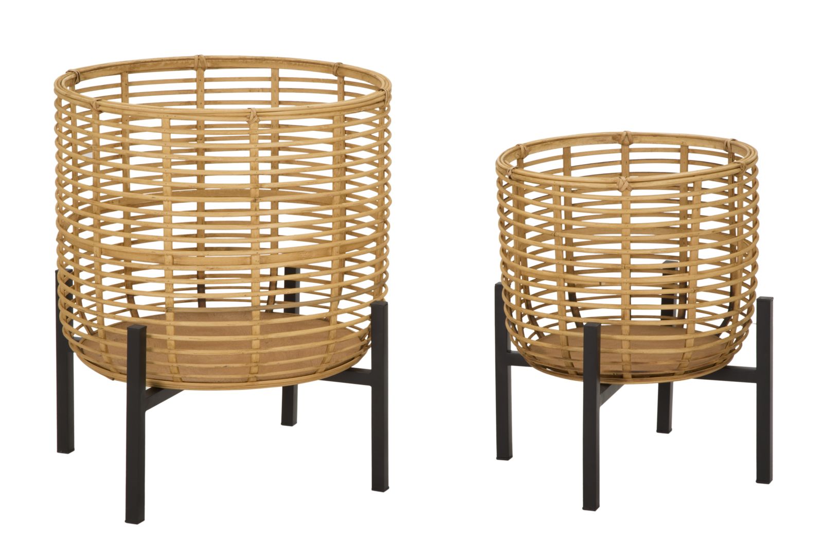 Set 2 Portavasi Ø41x47-33x39 cm in Metallo e Rattan
