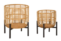 Set 2 Portavasi Ø41x47-33x39 cm in Metallo e Rattan