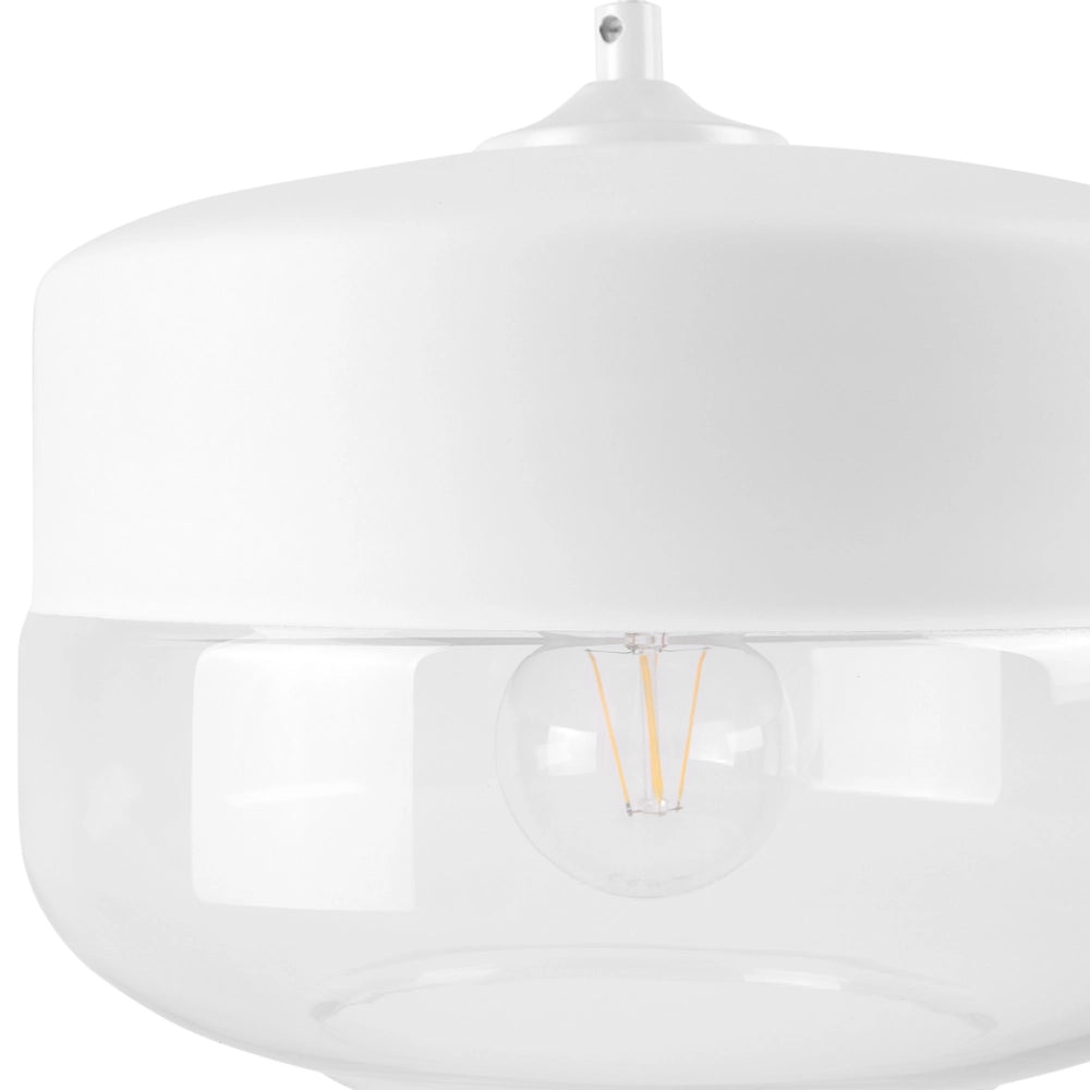 Lampadario Lampada a Sospensione Paralume in Vetro Trasparente Bianco Geometrico Rotondo Design Moderno