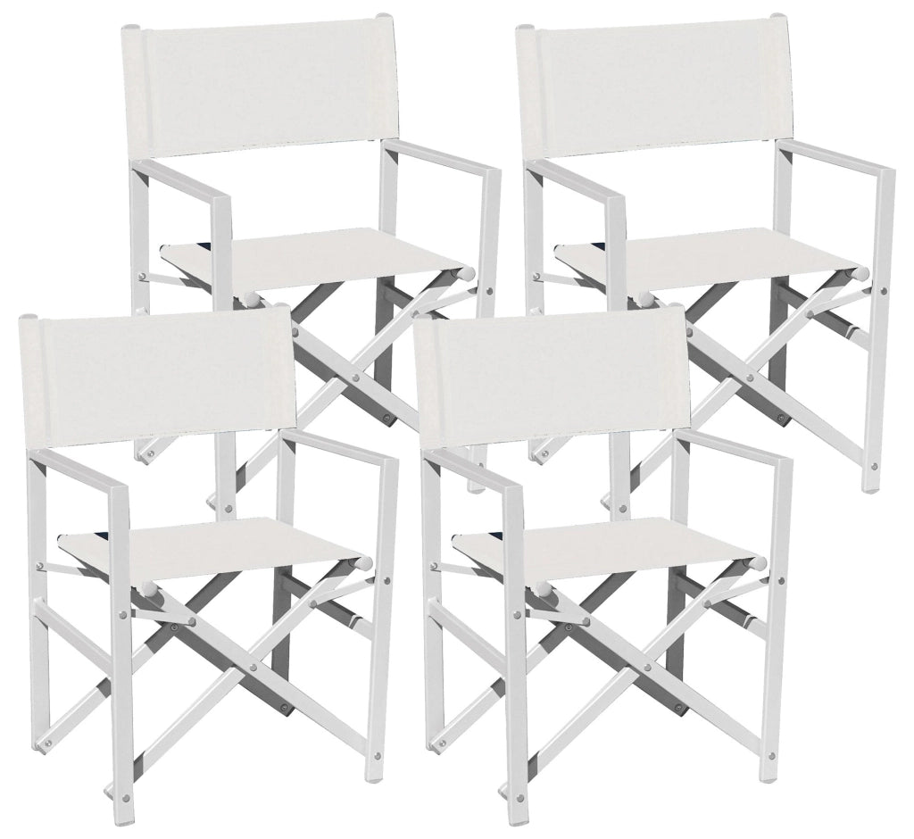 Set 4 Sedie Regista da Giardino 55x52x86 cm in Alluminio Ecrù