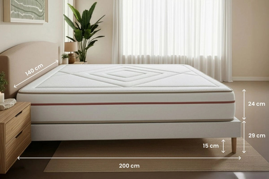 Pacchetto letto completo - Materasso 140x200cm + Box spring con doghe (kit) + 2 cuscini + Piumino - Le Paisible