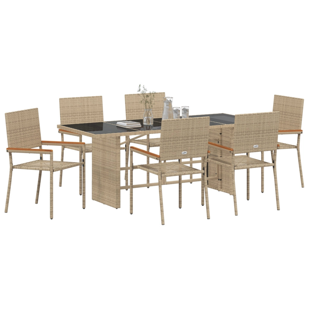 Set da pranzo da giardino 7 pezzi beige in polyrattan