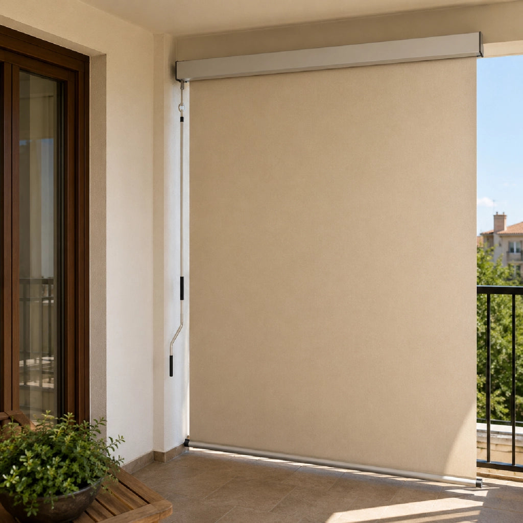 Tenda Verticale Parasole E Frangivista Con Cassonetto In Alluminio E Manovella Rimovibile Con Protezione Uv E Privacy Idrorepellente  Per Balcone Terrazza Veranda 200 X 250 Cm Beige