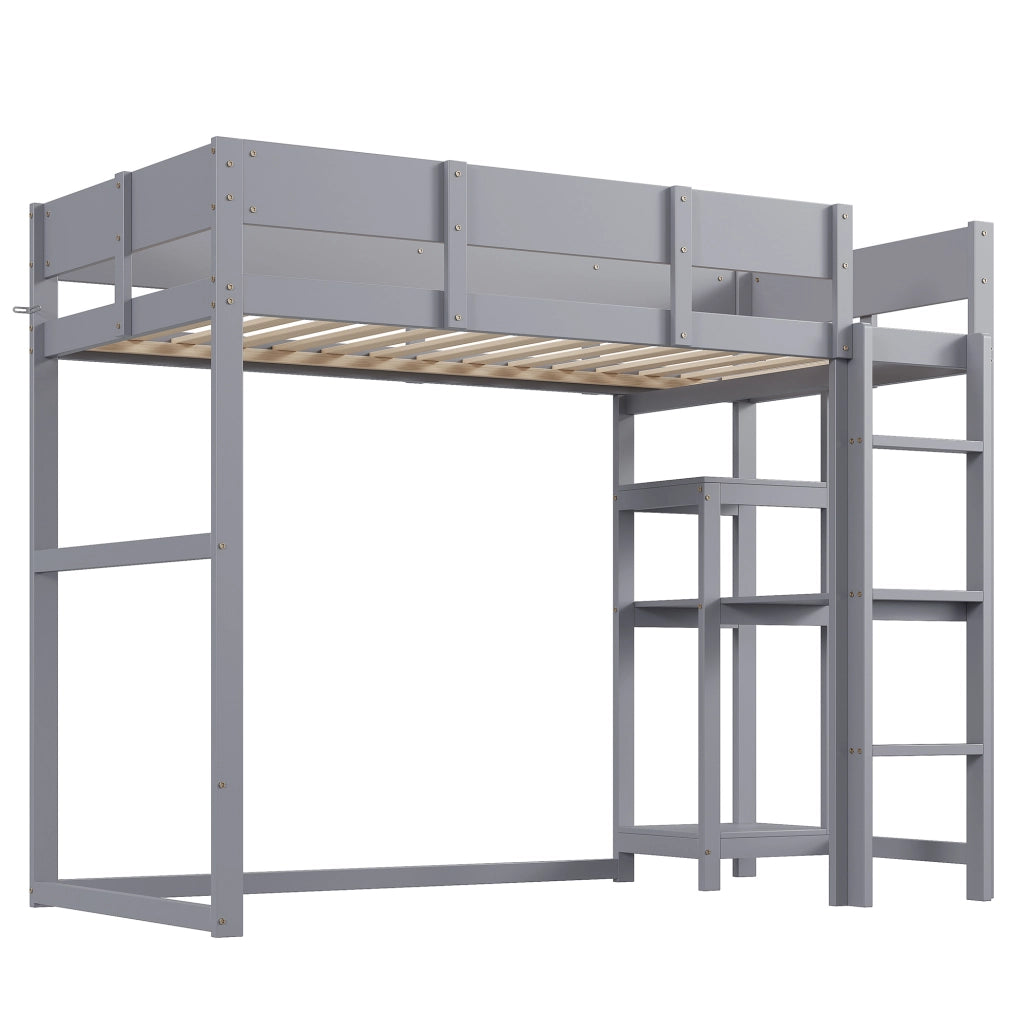 Letto a soppalco 90x200 cm in pino massello grigio