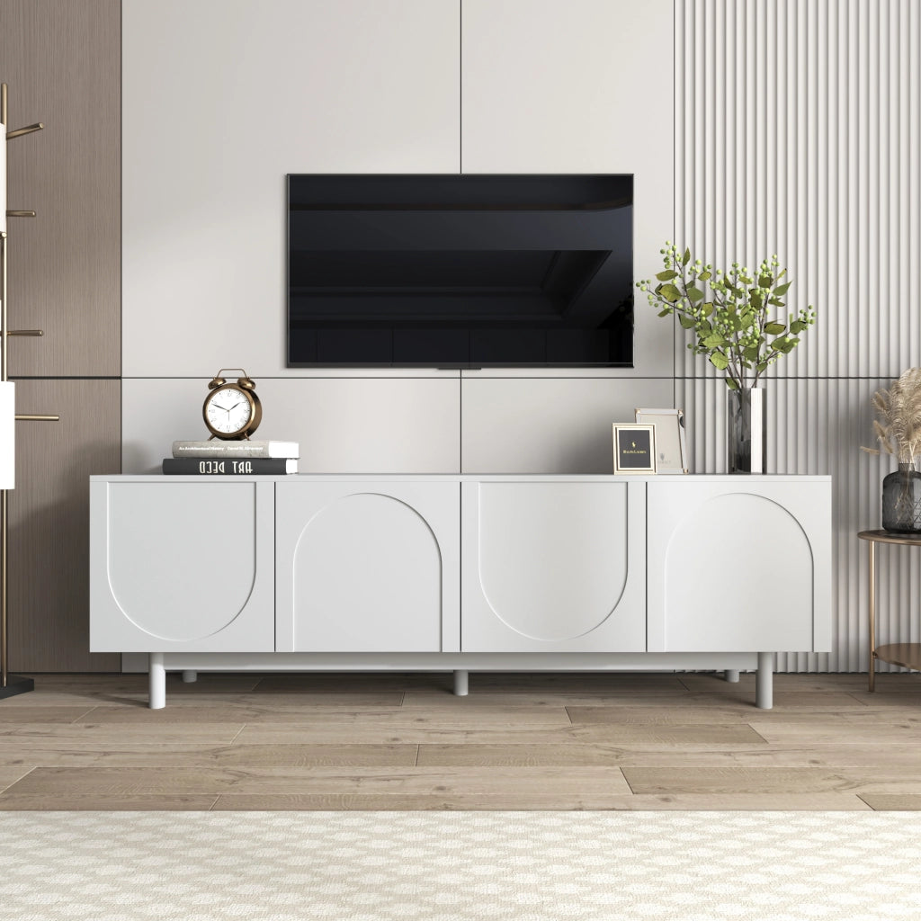 Mobile TV con 4 Ante e Ripiani Regolabili; Apertura Push to Open; per Soggiorno; in Pannello di Particelle; 175 × 38 × 56 cm; Bianco