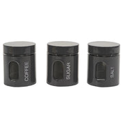 Trade Shop - Set 3 Barattoli Da Cucina In Vetro Acciaio Grigio Lucido Da 75cl Per Caffè Zucchero Sale -