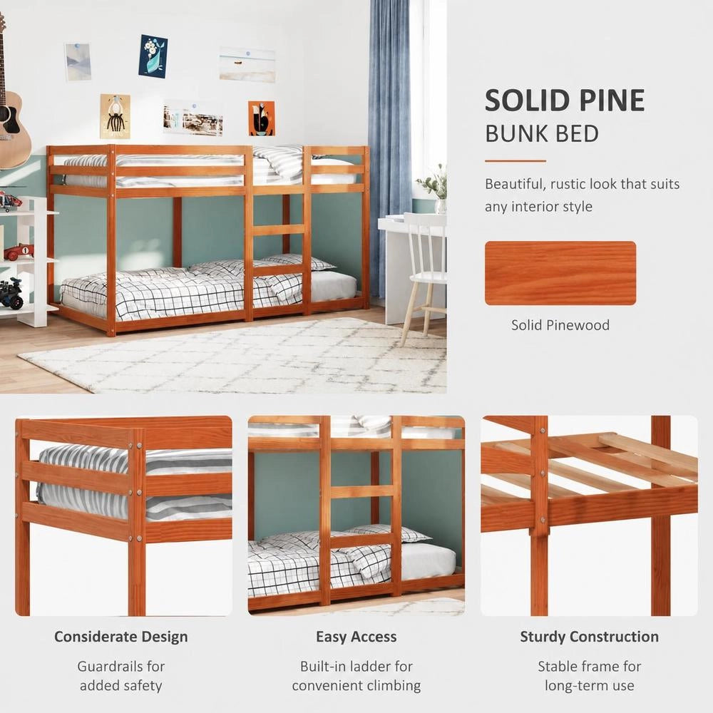 Bunk Bed, Wax Brown, 90x190 Cm, Solid Pine Wood