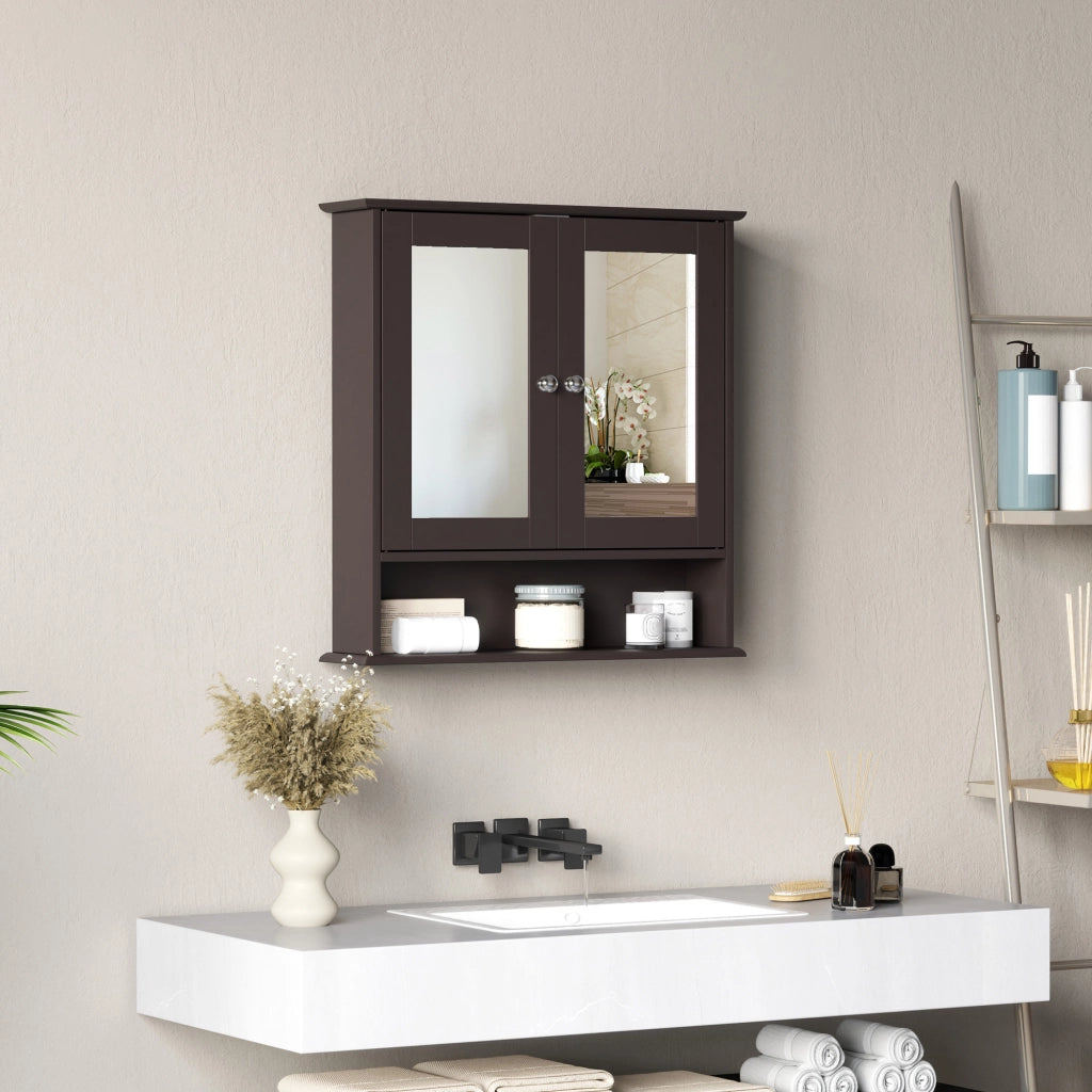Armadietto Bagno con Specchio ¨C zephmum ¨C 56x13x58cm Marrone