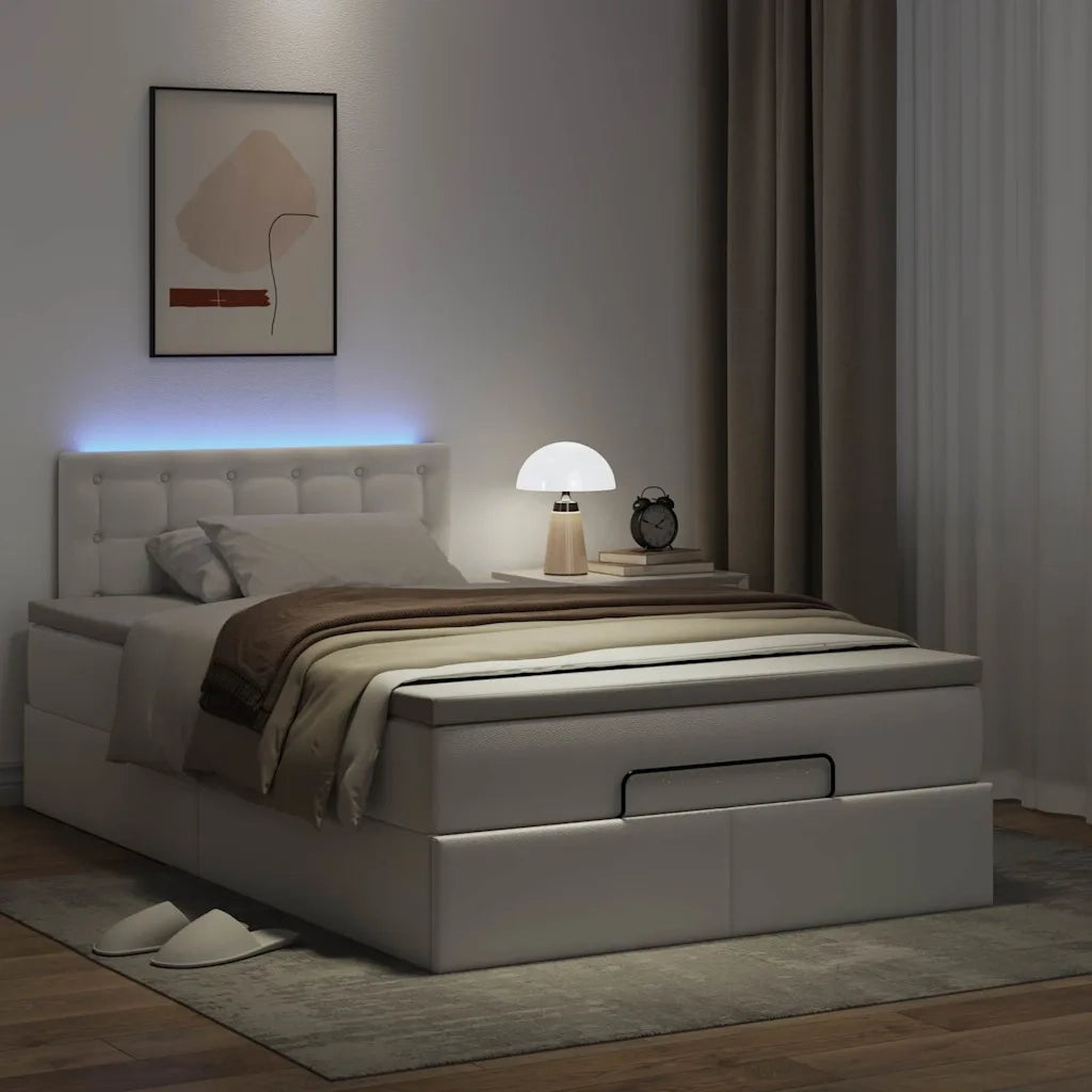 Pouf Letto con Materassi e LED Bianco Puro 120x190cm Similpelle