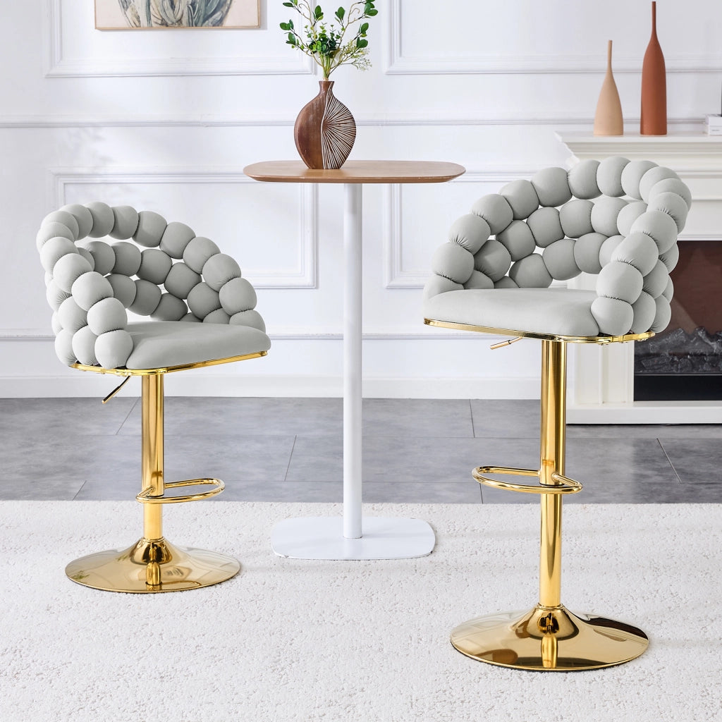 Tabouret de bar girevole in velluto con altezza regolabile e base metallica dorata grigio chiaro set da 2
