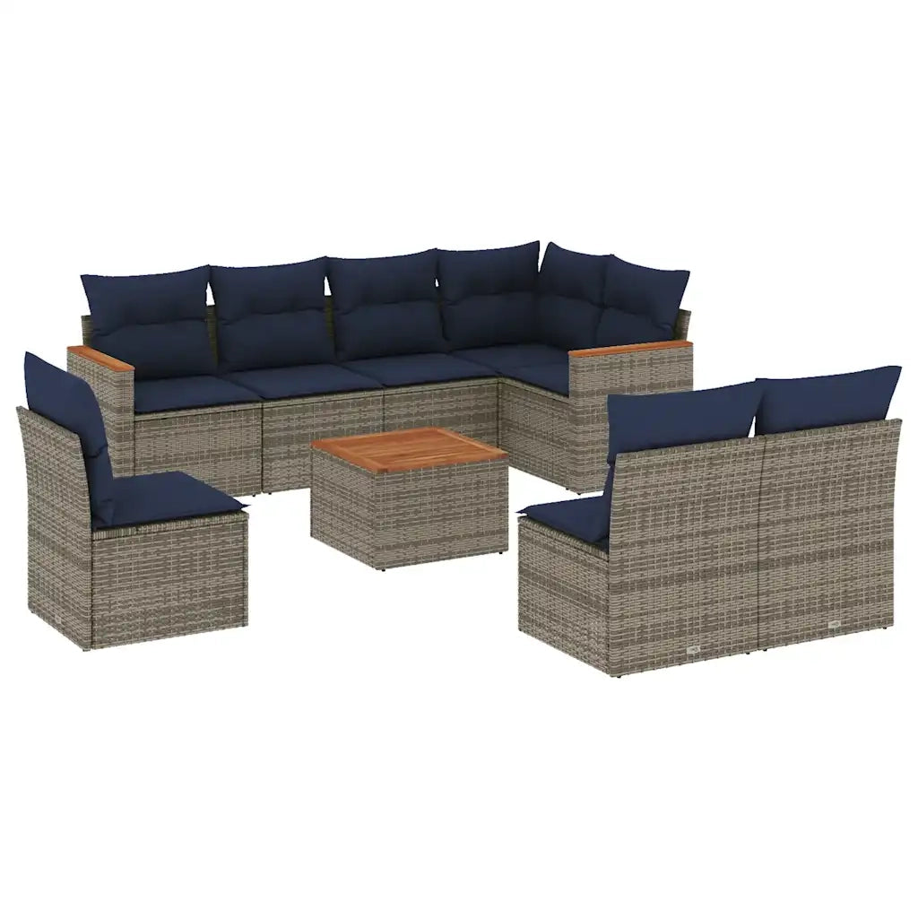 Set Divani da Giardino 9 pz con Cuscini Grigio in Polyrattan 3226054