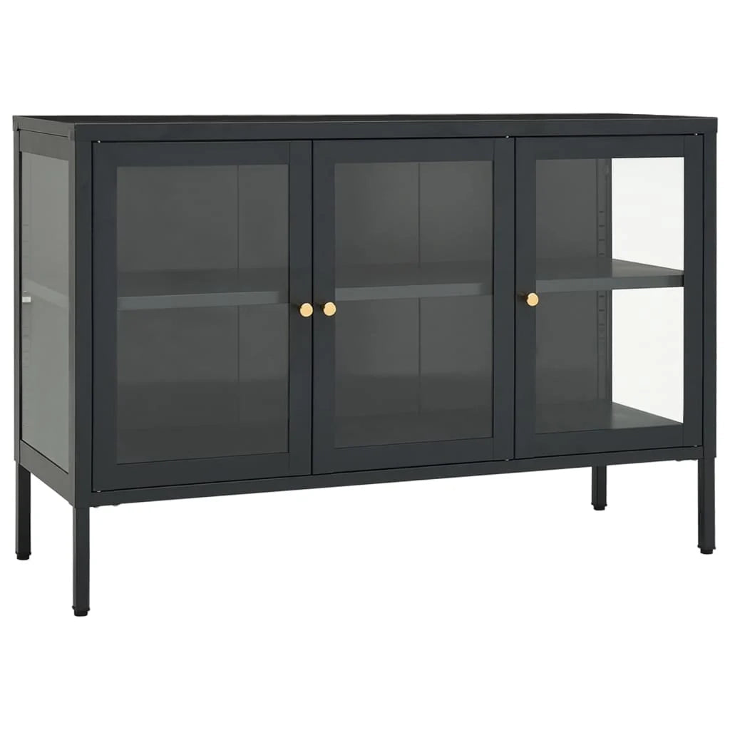 Buffet credenza cassettiera armadio mobile contenitore organizer per cucina soggiorno salotto 105 x 35 x 70 cm acciaio e vetro antracite 02_0029690