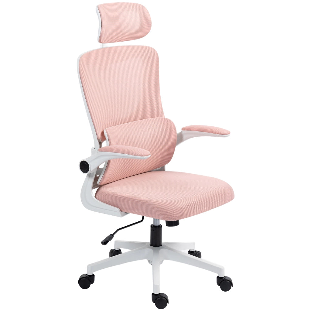 Sedia da Ufficio Regolabile con Schienale Reclinabile e Poggiatesta ¨C Xylo ¨C Tessuto a Rete Rosa 60x59x114-122 cm